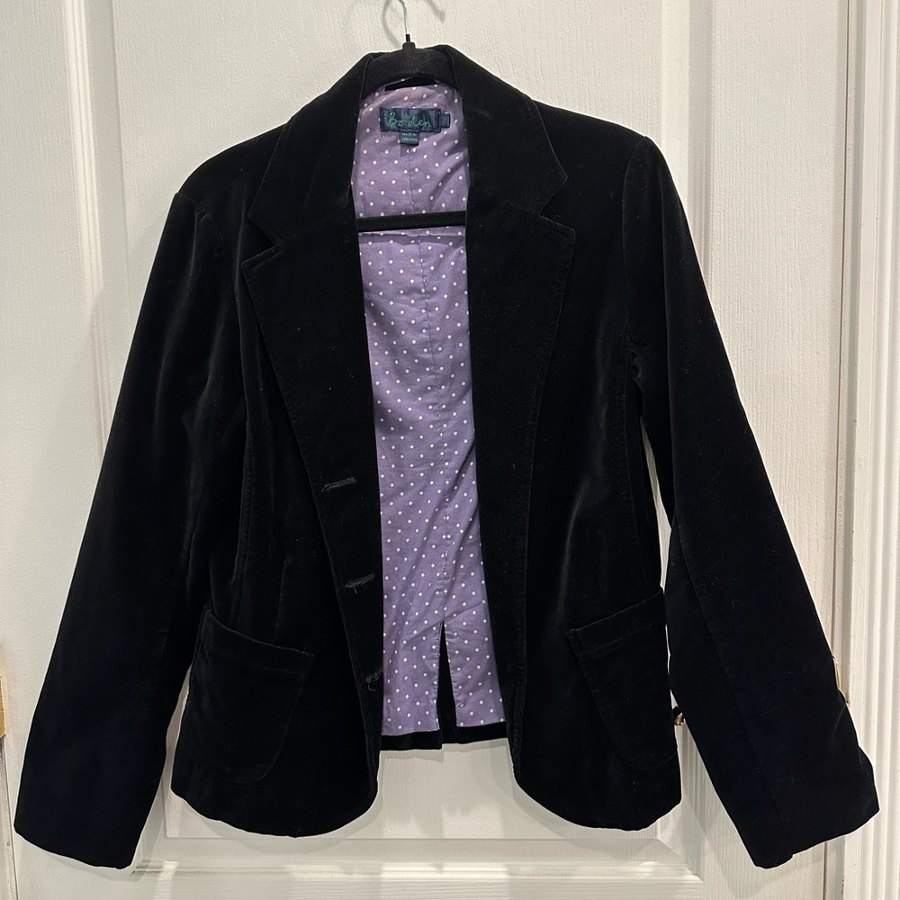 Boden Black Velvet Single Breasted Women’s Blazer UK size 14 (US size 10).